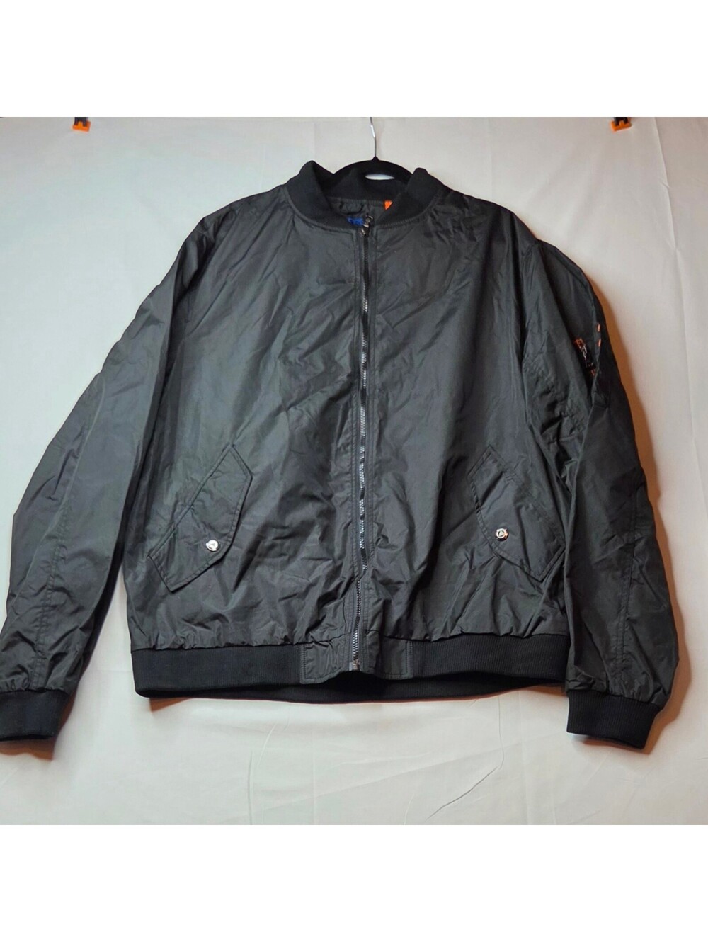 SPIRE Men 2XL Black Bomber Jacket NWT Water Resistant Contrast Orange Lining